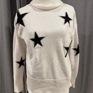 Sweet Romeo Black Star Pattern Turtleneck Sweater - Cream